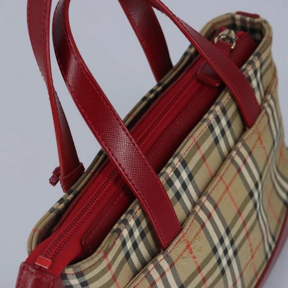 BURBERRY Nova Check Hand Bag Canvas Beige Red - Picture 7 of 16
